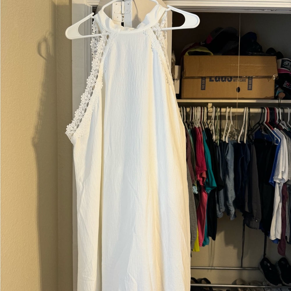 Brand New white sleeveless dress with tie back